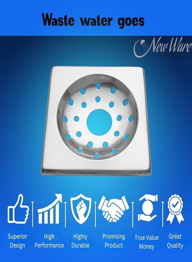 NEW WARE 6 x 6 Inch Square Stainless Steel Bathroom Floor Drain with Hole | Chrome Finish Shower Water Drain Grating - Image 4